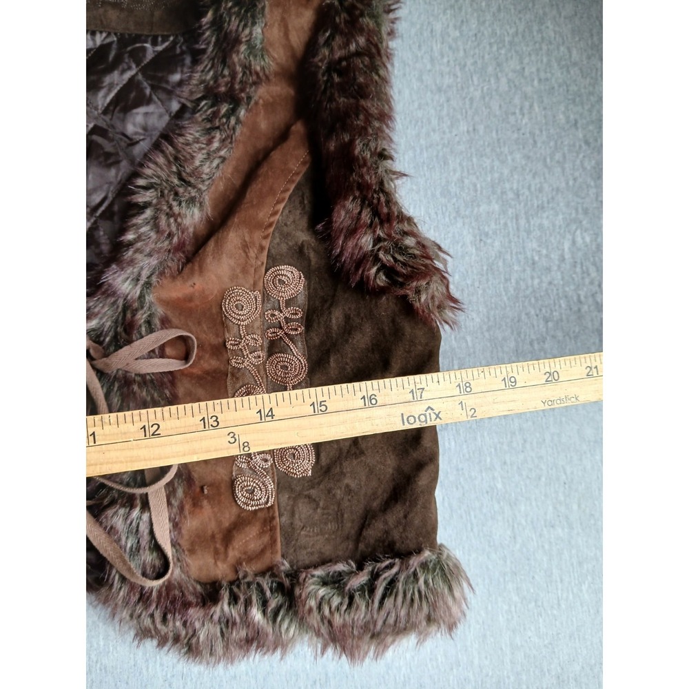 Vintage Vest Medium Faux Suede Fur Embroidered Penny Lane Boho Western Bow - Picture 8 of 13